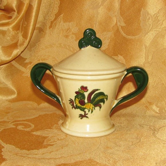 Vintage Metlox Poppytrail Creamer & Sugar Bowl Set Provincial Rooster Decor - Picture 6 of 7
